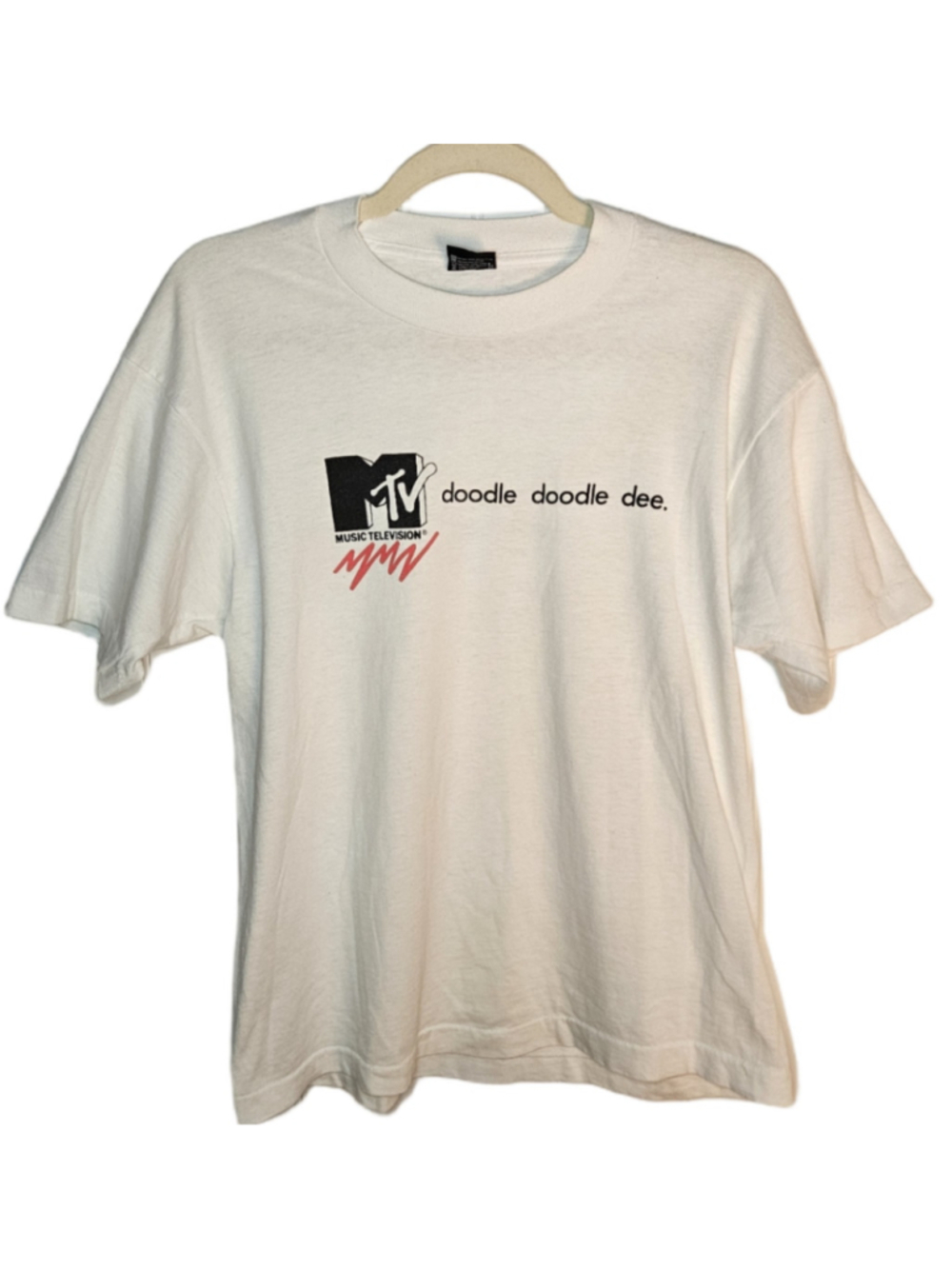 Men's Screen Stars Best White MTV Doodle Doodle Dee Short Sleeve Tee L